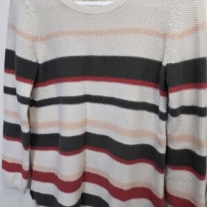 LOFT Striped Crewneck Sweater in White, Black, Red & Blush